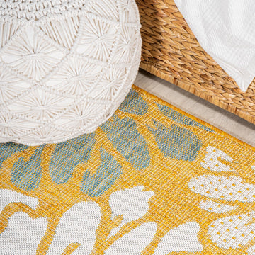 Zinnia Modern Floral Textured Weave Indoor/outdoor Runner Rug